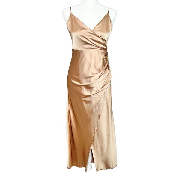 Hello Molly Dresses & Skirts - NWT Hello Molly Champagne Front Slit Spaghetti Strap Dress Size 8 / Large